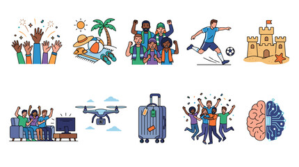 Fototapeta premium Collection of diverse people engaging in various activities and travel