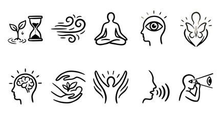 Obraz premium Collection of icons representing meditation mindfulness and wellness