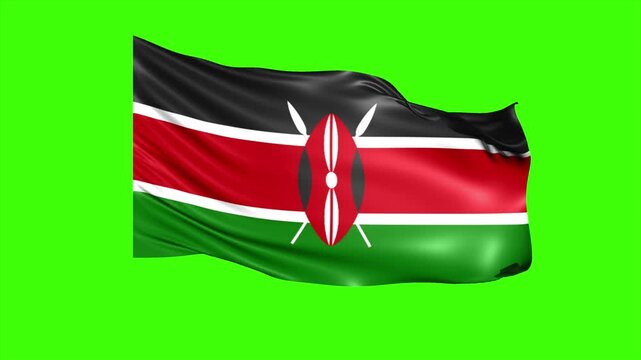 Looping KENYA Flag Animation on Green Screen, Waving KENYA Flag Isolated PNG Video