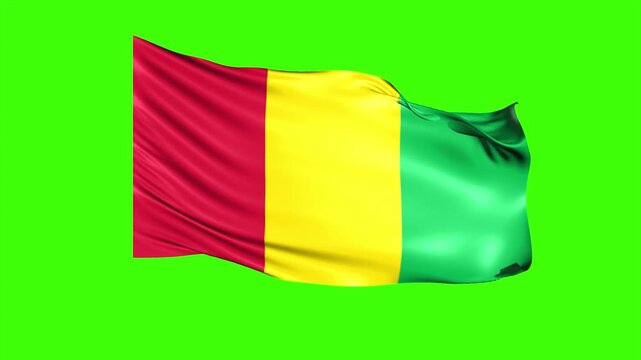 Looping GUINEA Flag Animation on Green Screen, Waving GUINEA Flag Isolated PNG Video