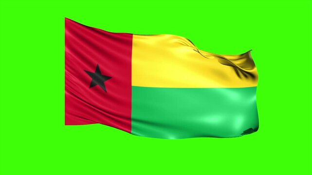 Looping Guinea-Bissau Flag Animation on Green Screen, Waving Guinea-Bissau Flag Isolated PNG Video
