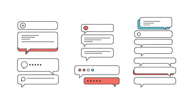 Selection of colorful digital speech bubbles and message icons representing various types of online chat communication.