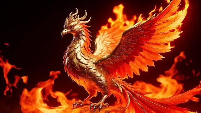 Mythical bird with fiery wings