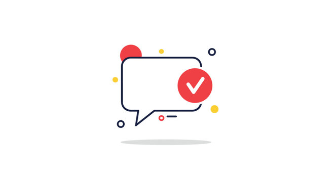Clean speech bubble icon accented by a red circle with a white checkmark to signify a confirmed or successfully sent message.