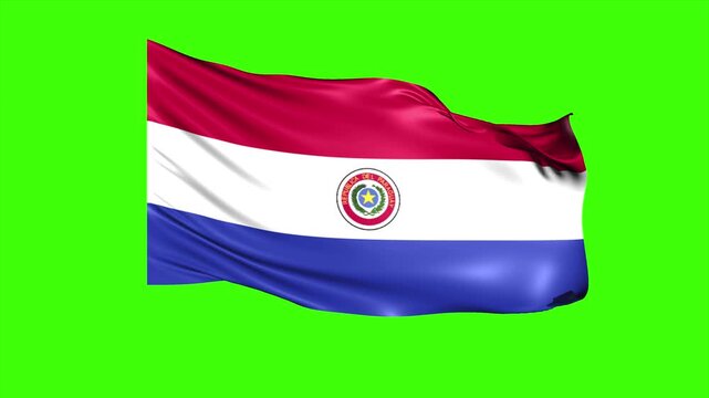 Looping PARAGUAY Flag Animation on Green Screen, Waving PARAGUAY Flag Isolated PNG Video