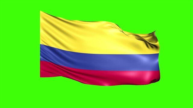 Looping COLOMBIA Flag Animation on Green Screen, Waving COLOMBIA Flag Isolated PNG Video