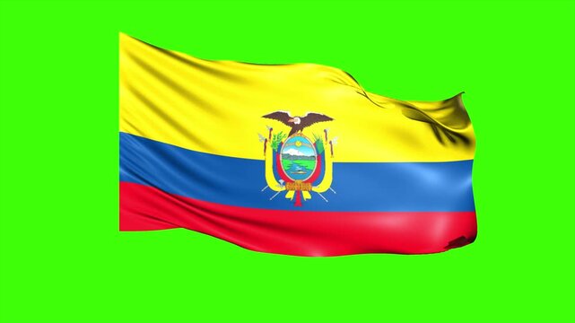 Looping ECUADOR Flag Animation on Green Screen, Waving ECUADOR Flag Isolated PNG Video