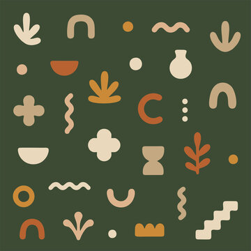 boho, geometric, green, dark, black, beige, cream, orange, mustard, abstract, pattern, minimalist, modern, organic, shapes, flat, vector, background, decorative, contemporary, scandinavian, earthy, st