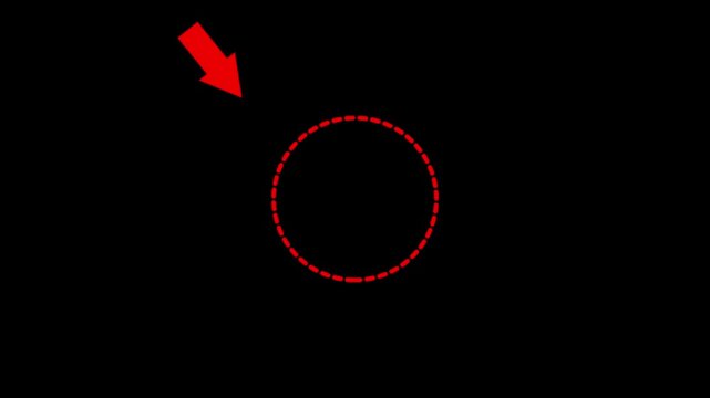 red arrow pointing at dotted circle on black background