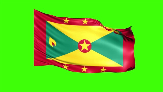 Looping GRENADA Flag Animation on Green Screen, Waving GRENADA Flag Isolated PNG Video