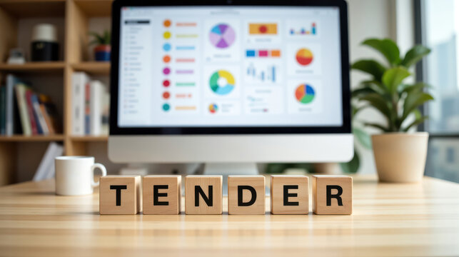 Competitive business tender bidding presentation to win corporate contract or commercial procurement project announcement illustration displaying core financial market criteria diagram