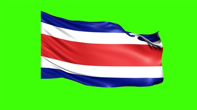 Looping COSTA RICA Flag Animation on Green Screen, Waving COSTA RICA Flag Isolated PNG Video