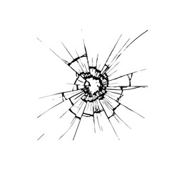 Bullets hitting a glass surface with cracks radiating outward © Ningthawang