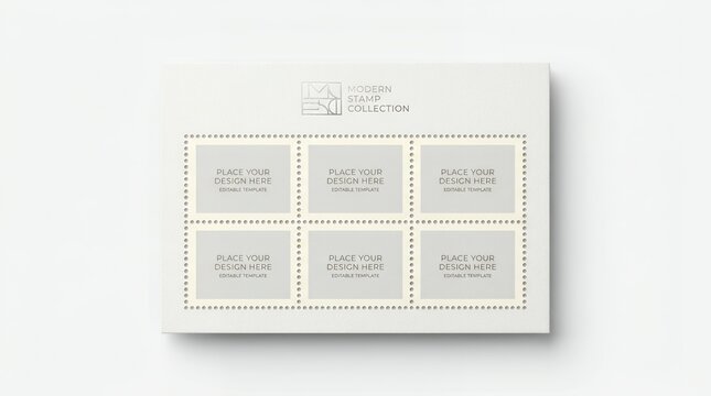 Elegant minimalist stamp collection design template with six photo placeholders