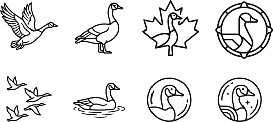 Minimalist black and white Canada goose icons for branding projects © MdRakibul