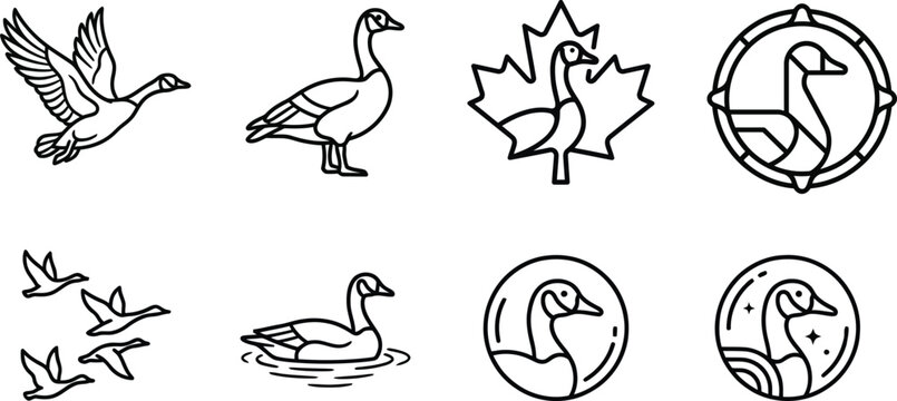 Minimalist black and white Canada goose icons for branding projects