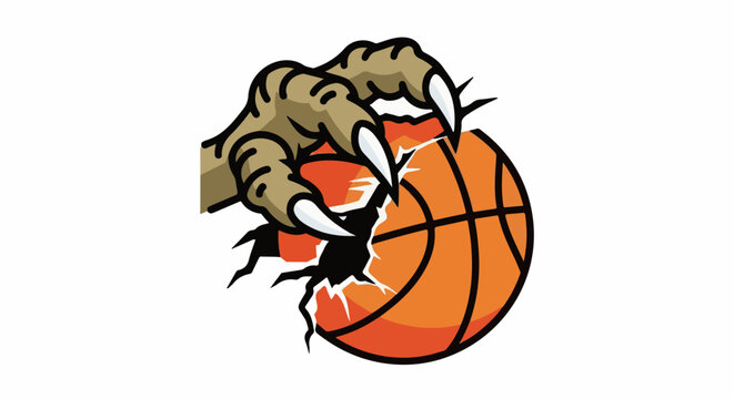 Clawed hand crushing a basketball with a ripped background