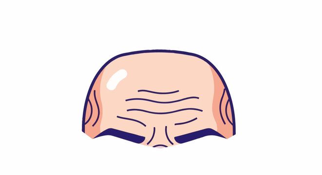 Cartoonish drawing of a bald head with wrinkled forehead and dark eyebrows