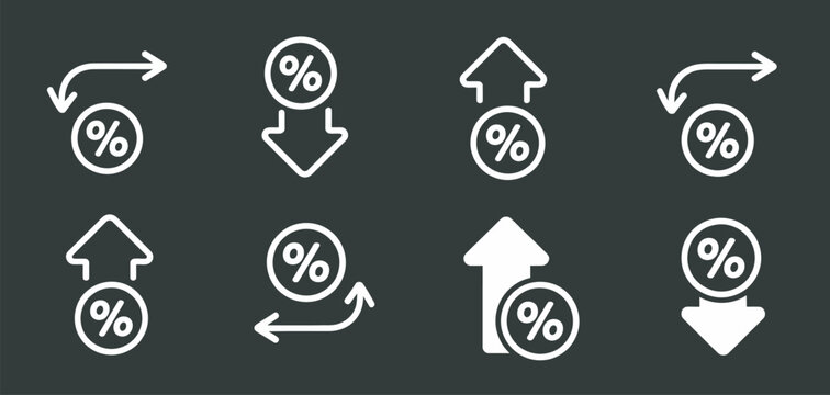 Percent arrows discount and pricing change icon vector illustration representing price reduction, financial variation and promotional sales concepts for retail and ecommerce design.