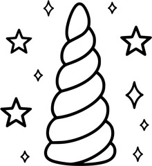 Obraz premium Magical unicorn horn with stars coloring page