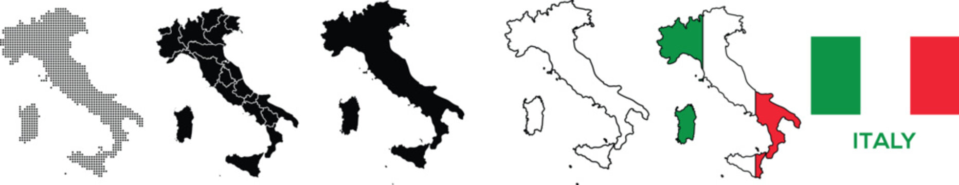 Italy Geographic Map Set with National Flag Vector Illustration Isolated on White Background