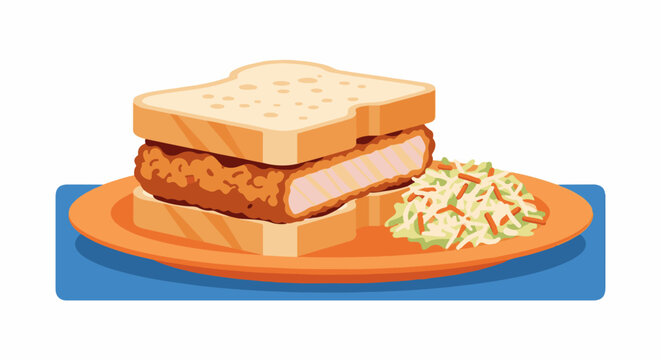 Crispy fried cutlet sandwich with a side of fresh coleslaw served on an orange plate
