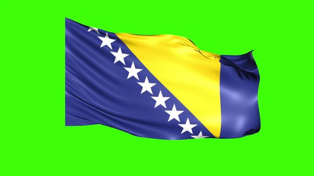 Looping Bosnia and Herzegovina Flag Animation on Green Screen, Waving Bosnia and Herzegovina Flag Isolated PNG Video