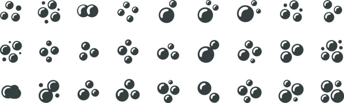 Soap foam bubbles black glyph icon set solid silhouette cleaning hygiene water detergent symbols simple flat round vector collection isolated on transparent background for cleaning 