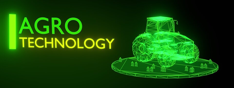 The image is a graphic design with a green background with tractor side right. The structure appears to be a combine harvester, which is a type of agricultural machinery used in agriculture.