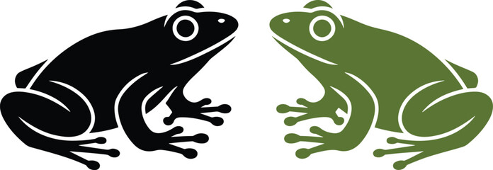 Naklejka premium Minimalist Sitting Frog Anuran Amphibian Silhouette and Stylized Line Art Vector Set.