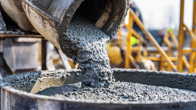 slurry. A cement mixer on a construction site with grey slurry inside. safety posters, maintenance manuals, designed for industrial assembly lines and welding operations.