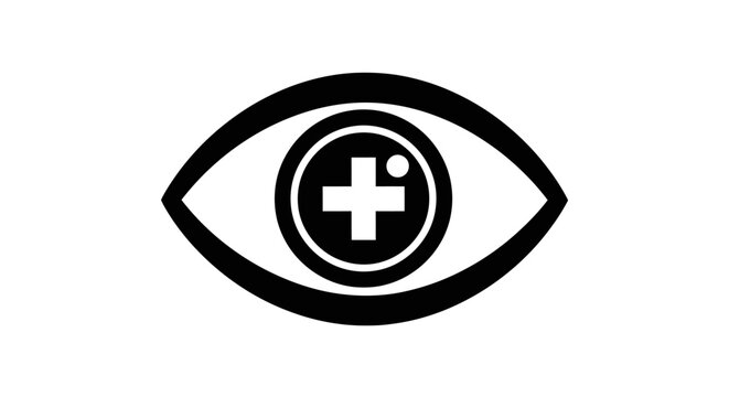Medical Eye Icon: Health Care Vision Symbol with Plus Sign
