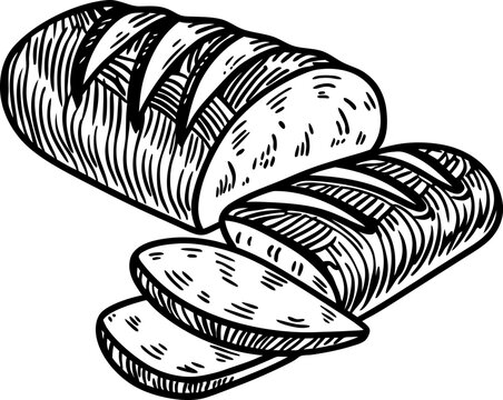 Sliced loaf of bread illustration rustic baked bread with crust texture and soft inside, bakery food concept