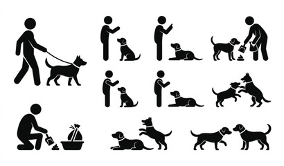 Dog owner and cynology silhouette icon vector set isolated on white background © MD ASHIK MIA