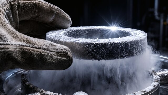 Hand Near Frosted Superconducting Ring