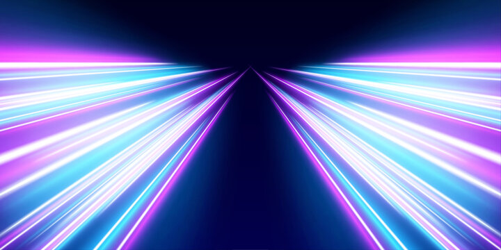 Bright spotlight beams illuminate an empty stage with smooth glowing reflections and dramatic light haze. Soft gradients enhance the atmosphere. A modern vector illustration for show design.