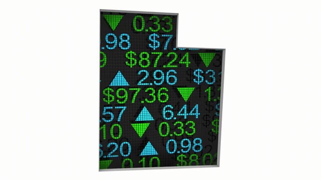 Utah UT State Map Stock Market Ticker Economic Growth Investment Financial Outlook 3d Animation