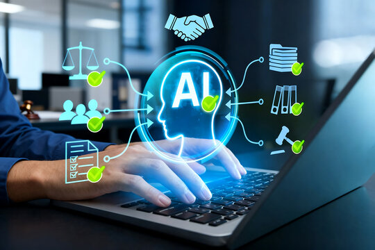 AI ethics.AI governance and compliance. Responsible and fair AI development and use of AI. Businessman using explainable AI on laptop computer.Transparency, accountability, bias, privacy of AI system.