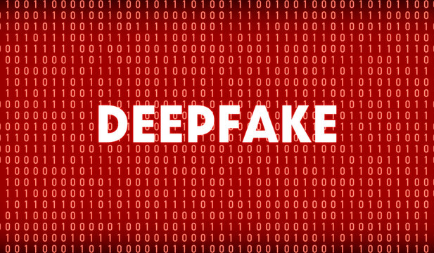 Deepfake, fake identity, flickering text in white letters, binary code in the background. Altered, fabricated, or falsified identity or information, manipulation, .