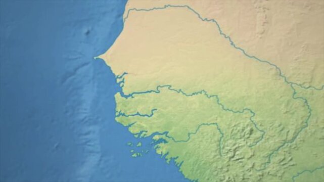Cinematic Zoom from World Map to GAMBIA Terrain Map, Earth Navigation Animation