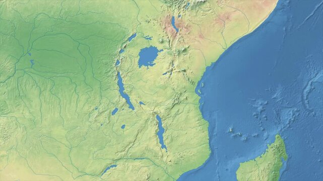 Cinematic Zoom from World Map to TANZANIA Terrain Map, Earth Navigation Animation