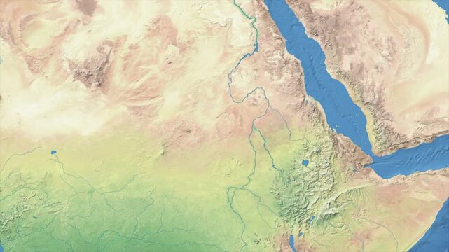 Cinematic Zoom from World Map to SUDAN Terrain Map, Earth Navigation Animation