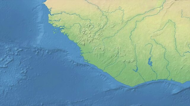 Cinematic Zoom from World Map to SIERRA LEONE Terrain Map, Earth Navigation Animation