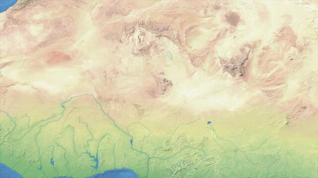Cinematic Zoom from World Map to NIGER Terrain Map, Earth Navigation Animation