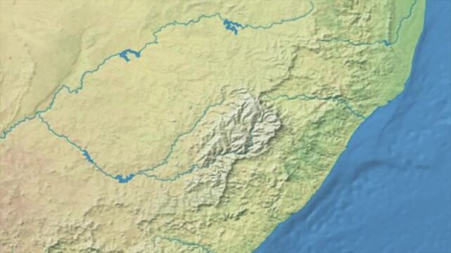 Cinematic Zoom from World Map to LESOTHO Terrain Map, Earth Navigation Animation