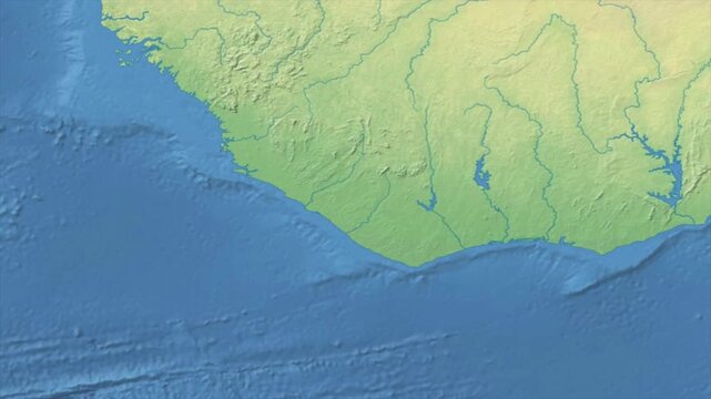 Cinematic Zoom from World Map to LIBERIA Terrain Map, Earth Navigation Animation