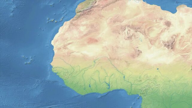 Cinematic Zoom from World Map to MALI Terrain Map, Earth Navigation Animation