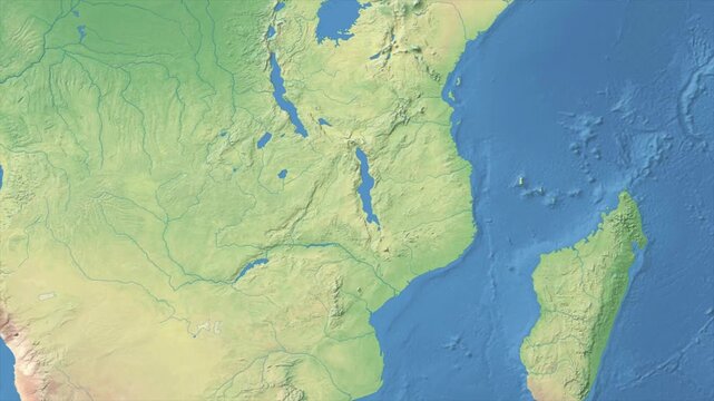 Cinematic Zoom from World Map to MALAWI Terrain Map, Earth Navigation Animation