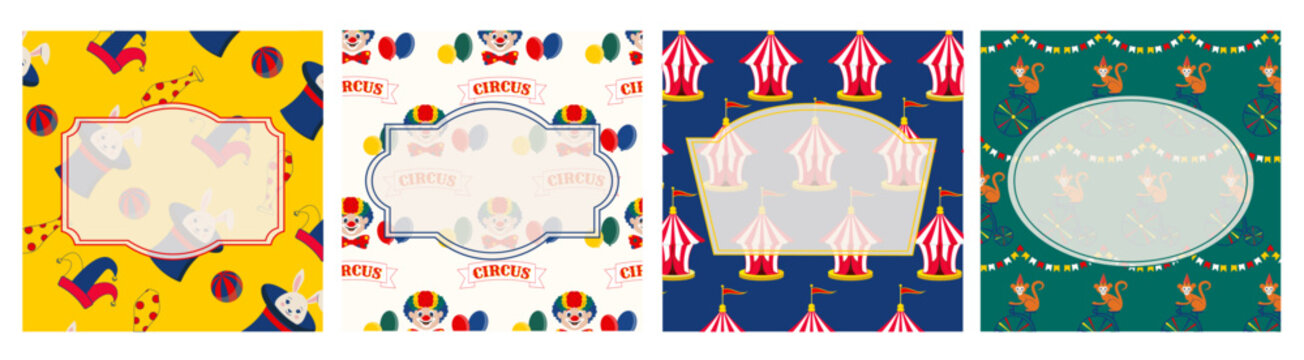 Circus Frames Collection Vector Set &ndash; Vintage Carnival Backgrounds with Clowns, Tents, Monkeys and Copy Space