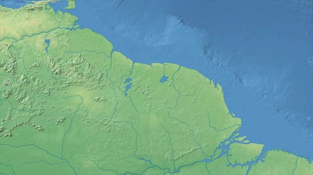 Cinematic Zoom from World Map to SURINAME Terrain Map, Earth Navigation Animation